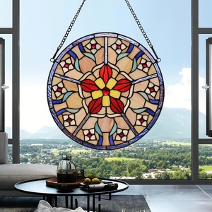 Superbe Panneau de Vitrail Rose Massif Fait Main, Motif Plat Moderne, Plaqué Or, Écologique, Décoration Murale pour Salon - Product Image 4