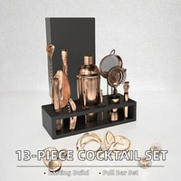 Ensemble de shaker à cocktail Highball Chaser 13 pièces, en acier inoxydable durable, couleur cuivre antique, kit de barman, capacité de 750 ml |