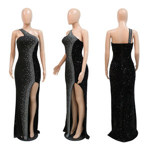 Mode High Slit Diamond Abendkleid Party kleid Pailletten Unregelmäßiger Hals Ärmellose Abendkleider - Product Image 5