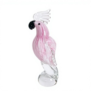 Figurine de perroquet rose en verre soufflé à la main, sculpture animale, décoration d'intérieur, artisanat artistique - Product Image 3