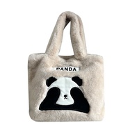 Sac à bandoulière en peluche grande capacité avec fermeture éclair, motif panda mignon, sac à main frais et doux, idéal pour les trajets automne/hiver
