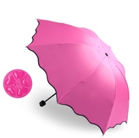 Parapluie publicitaire pliant en 3 sections, imprimé personnalisé motif fleurs changeantes aux couleurs de l'eau, protection UV, en pongee 190T, idéal pour cadeaux d'affaires