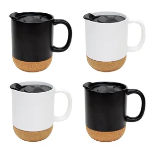 Белая матовая черная кружка 14 унций с логотипом на заказ в скандинавском стиле, кружка с пробковой основой, керамическая кофейная чашка с крышкой