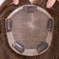 Toupet de cheveux humains européens Remy, entièrement noué à la main, base en soie, partie supérieure de cheveux, couleur brune, cheveux humains vierges, topper de cheveux humains PST-19