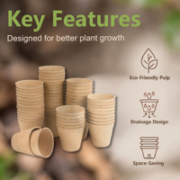 Pot de semis en papier kraft recyclé pour horticulture, distribution uniforme de l'eau, 50 unités, pour la croissance des pousses, favorise la santé des plantes