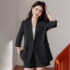 Women's Lightweight Three Quarter Sleeve Suit Set Spring Elegant Breathable Notched Collar Professional Style - Product Image 1