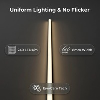 Bande LED COB 220V sans driver IP68 en silicone solide 240 LED/m 8mm 10W/m sans scintillement, ruban LED flexible Ra80 4000K Thème