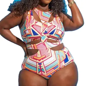 Custom plus size one pieces swimwear Hollow Front Bikinis Printed swimsuit Big Size Brazilian Biquini