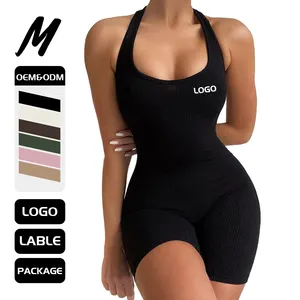 New Knitted One Piece Halter Casual Cutout Bodycon Rompers Tight-Fitting Sleeveless Women Jumpsuit Women Gym Rompers