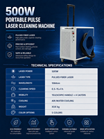 Machine de décapage de rouille au laser pulsé portative 500W avec système de levage et de traction sur chariot, équipement de nettoyage au laser à fibre portable pour métaux
