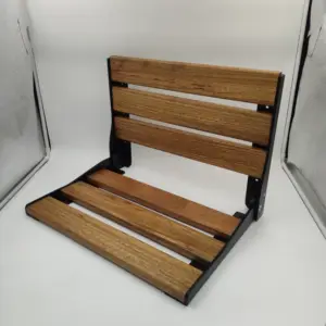 Asiento de ducha de pared plegable de madera de teca en forma de U, Banco de montaje en silueta montado para accesorios de cuarto de Ducha