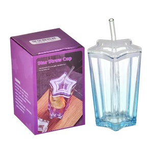 Vaso de Vidrio de Alta Calidad con Forma de Estrella de Cinco Puntas, con Degradado de Color, para Bebidas Frías, Café, con Tapa, Botella para Beber - Product Image 2
