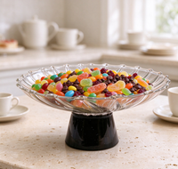 Bol à fruits en verre sur piédestal avec base noire, plat de service transparent pour fruits, desserts, collations, décoration de table, maison