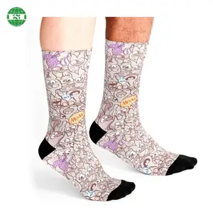 个性化图印筒袜紫色卡通猫咪氨纶袜子升华