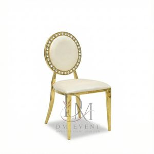 Chaise d'événement en acier inoxydable avec dossier rond perlé doré et coussin blanc pour mariages et banquets d'hôtel - Vente en gros - Product Image 3