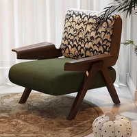 Luxuriöser Vintage-Design-Sessel aus Samt mit Holzarmlehnen für Wohnzimmer, Hotel, Apartment, Café, Lounge – Freizeit-Sofa-Sessel