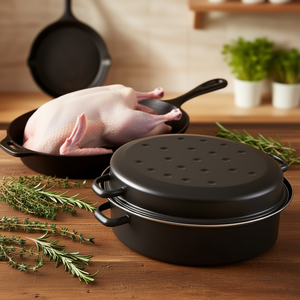 Oval Goose Roaster 4.5 L 34 Cm Enamelled Black Matte Roasting <b>Pan</b> - Product Image 3