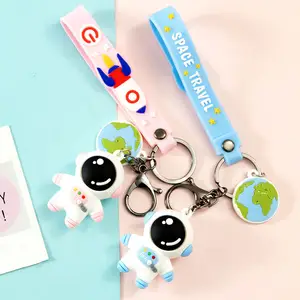 Custom Rubber Cartoon Astronaut Space Explore Key Chain Keyring Full 3d Silicone Space Rubber Doll Keychain