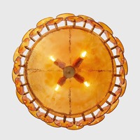 Pendentif en forme de pièce de monnaie ronde vintage française allumant le lustre Lorenzo en verre en couches d'ambre pour l'hôtel à la maison