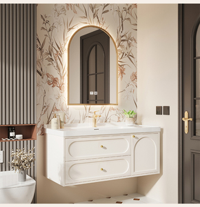 Factory Supply <b>Wall</b>-Mounted Bathroom Vanity with LED Smart <b>Mirror</b> Cabinet Ceramic Basin 60-Inch White MDF Hospital Use - Product Image 4