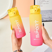 Bouteille d'eau de sport en plastique portable avec logo personnalisé, dégradé, 650 ml, sans BPA, anti-fuite, pour activités de plein air, avec sangle