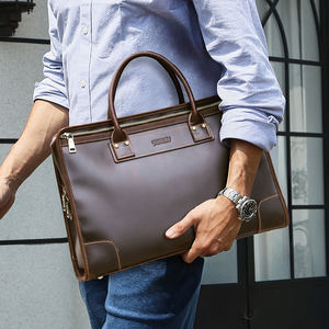 Aangepaste Volkoren Olie Gelooid Echt Lederen Aktetas Kantoortas Voor Heren 14.2 ''Laptop Handtas Met Afneembare Schouderband - Product Image 1