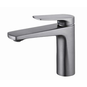 Современный минималистичный смеситель для раковины из латуни и керамики цвета оружейной стали, однорычажный, для горячей и холодной воды, с одним отверстием - Product Image 1