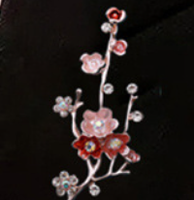 Bros Pin Cabang Bunga Plum Vintage, Pin Bunga Enamel Gradasi Berhias Berlian Imitasi, Bros Dekoratif Elegan