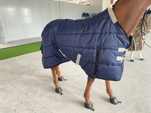 Недорогие синие попоны для лошадей 420D, малый размер, легкие, для использования в помещении, конное снаряжение, зимние, стандартные, с защитой шеи, для сохранения тепла в конюшне, для верховой езды - Product Image 2