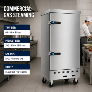 Cuisinière à vapeur professionnelle à gaz 12 bacs, GPL/Gaz naturel, pour restaurants, hôtels, traiteurs et cuisines commerciales - Product Image 5