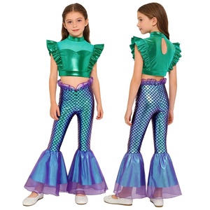 Costumi da Sirena per Ragazze 6-16 Anni, Top Metallizzato con Volant e Pantaloni a Zampa, Set Completo per Danza e Cosplay - Product Image 3