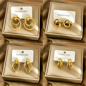 EH179 Exaggerated Luxury <strong>Stud</strong> <strong>Earrings</strong> for Women Round Hollow Geometric Oval Design Stainless Steel <strong>Earrings</strong> Gold Plated - Product Image 3