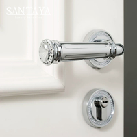 Poignée de porte Santaya en alliage de zinc chromé argenté, ensemble de serrure de porte intérieure traditionnelle pour chambre à coucher, silencieuse et facile à installer