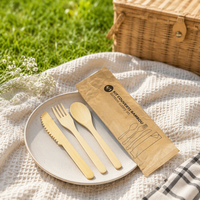 Ensemble de couverts jetables en bambou biodégradable, couteau, fourchette, cuillère, pour les fêtes, les pique-niques, le camping, la restauration, vente chaude