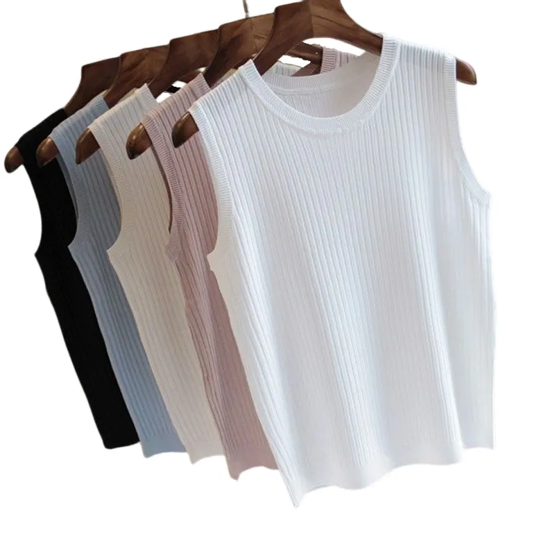 Knitted Vests Women Tops O-neck Solid Tank Blusas Mujer De Moda Fashion Female Sleeveless Vest Camis Casual Thin White Tank Top