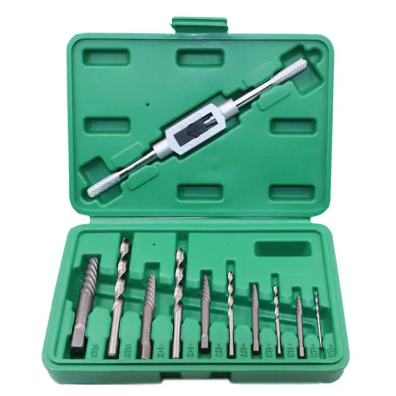 11Pcs Screw Extractor Stripped Broken Bolt Remover Drill Tool Kit with Tap Holder and Storage Case