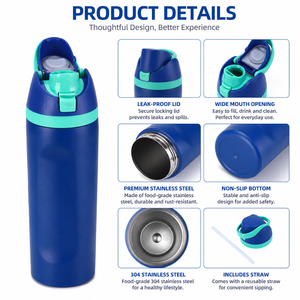 Bouteille d'eau isotherme à double paroi en acier inoxydable 304 de 16, 19, 24, 32 oz avec poignée et paille, personnalisable avec logo, pour sports de plein air - Product Image 4