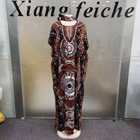 Nouvelle Robe de Soirée et de Vacances Tendance pour Femme, Ample et Oversize, en Coton, Grande Taille, avec Strass, Imprimé Africain Bleu Nigérian, Style Écharpe Ethnique Boubou