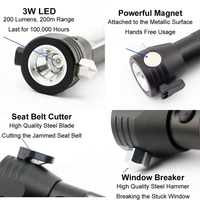 Lampe torche tactique solaire rechargeable haute puissance, marteau de sécurité d'urgence, coupe-ceinture de sécurité, LED T6