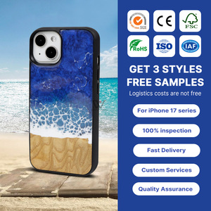 Coque <span class=keywords><strong>de</strong></span> téléphone en bois à motif vague marine en résine anti-chute, design élaboré, vente en gros, pour iPhone 17 Pro Max - Product Image 2