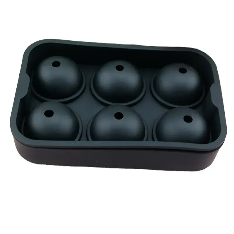 Large Silicone Sphere Mold for Whiskey Ice Ball New 6-Cavity Ball Maker Mold Custom Logo Black Freezer Press Ice Tools