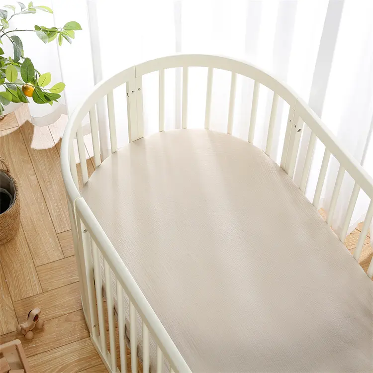 Nieuwe Collectie Plain Color Katoenen Mousseline Baby Beddengoed Wieg Hoeslaken Cot Bed Waterdichte Crib Sheet