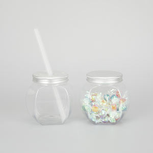 Tarro Transparente Creativo Inclinado de 350ml, Contenedor de Almacenamiento de Plástico con Tapa de Rosca, Tarro de PET de Grado Alimenticio para Dulces y Azúcar - Product Image 1