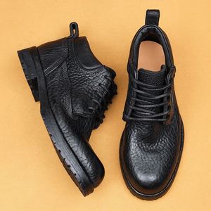 Bottes de travail pour hommes en cuir véritable jaune, style montantes, grain alligator, avec construction Goodyear Welt - Product Image 6