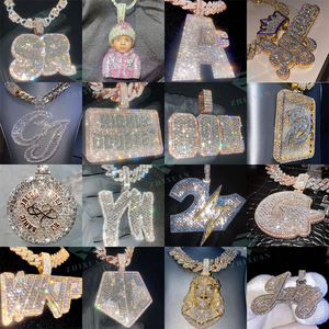 Mặt dây chuyền tên tùy chỉnh mạ đá, dây chuyền bạc, mặt dây chuyền Moissanite VVS, trang sức Hip Hop - Product Image 6