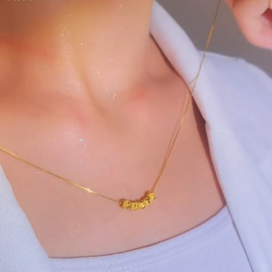 Five Blessings Necklace Korean Style 18K Gold Plated Ball Beads Geometric Design Everyday Wear Women's Clavicle Chain - Product Image 3