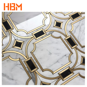Brass Inlay đá <span class=keywords><strong>Mosaic</strong></span> sàn bằng tia nước bằng đá cẩm thạch trắng Gạch <span class=keywords><strong>Mosaic</strong></span> để bán - Product Image 1