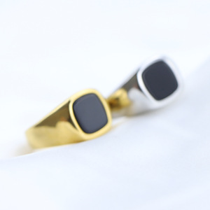 Men's Geometric Square Stainless Steel <b>Ring</b> Gold Bezel Setting Gift Jewelry CG1642 - Product Image 4