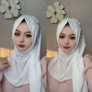 Nuosha OEM Nouveau Hijab en Chiffon à Chaîne, Style Moyen-Orient Musulman Tendance, avec Pendentif Papillon, Ornements en Cristal et Broderie Lourde Faite Main, Certifié CE, Pour Usage Quotidien - Product Image 2