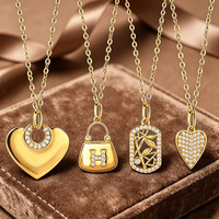316L Edelstahl Zirkon Anhänger Halskette Trendige Gliederkette 18K Vergoldet Kleiner Glücksbringer Unisex Schmuck Großhandel